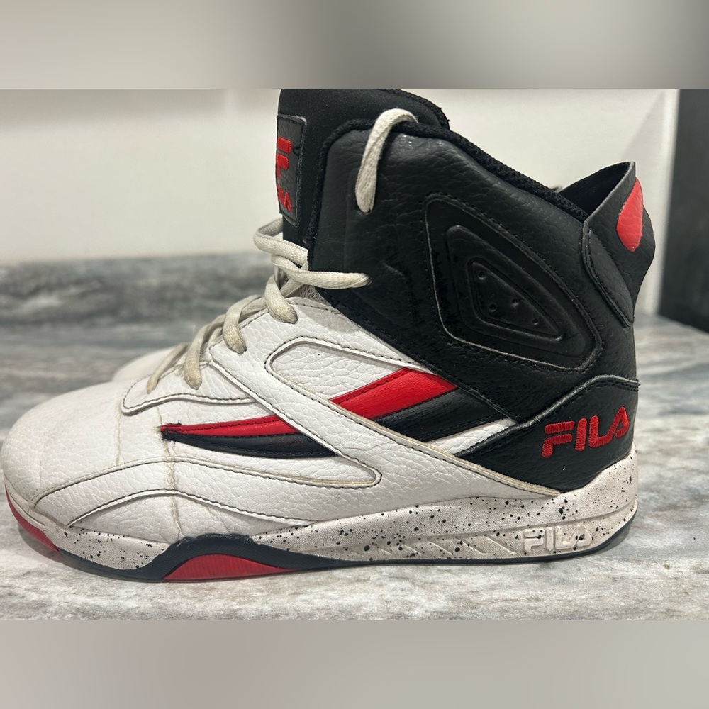 Fila High-Top Sneakers in White, Black & Red Like New